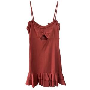 ASOS Sundress 6 Mini Bodycon Peplum Hem Cut Out Red Pink Spaghetti Strap